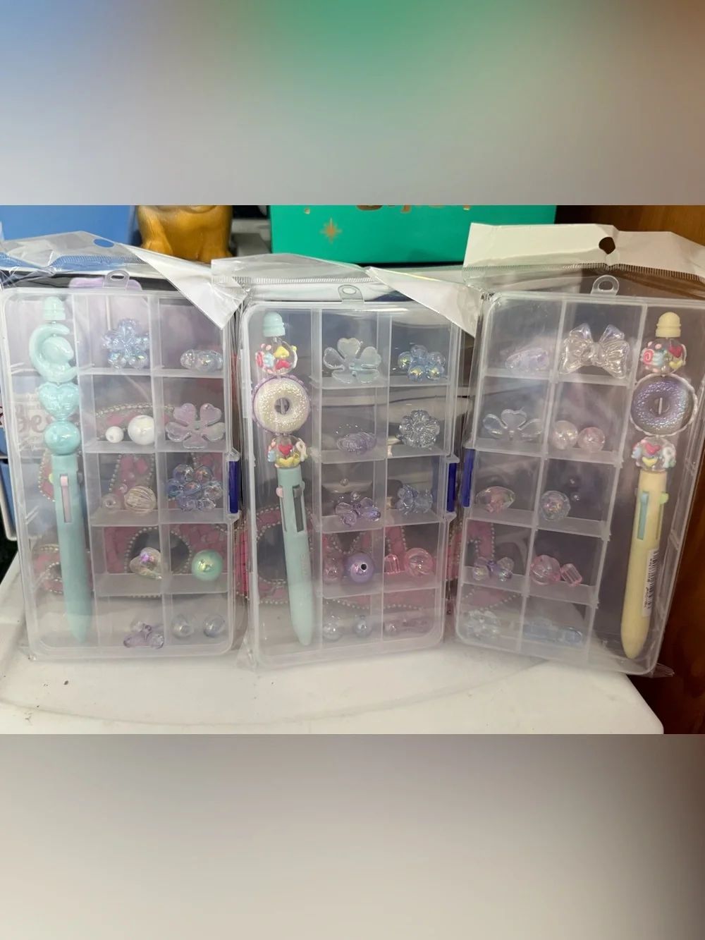 Decorative Pastel Bead Storage Kit with Pen - Assorted Pastel Colors